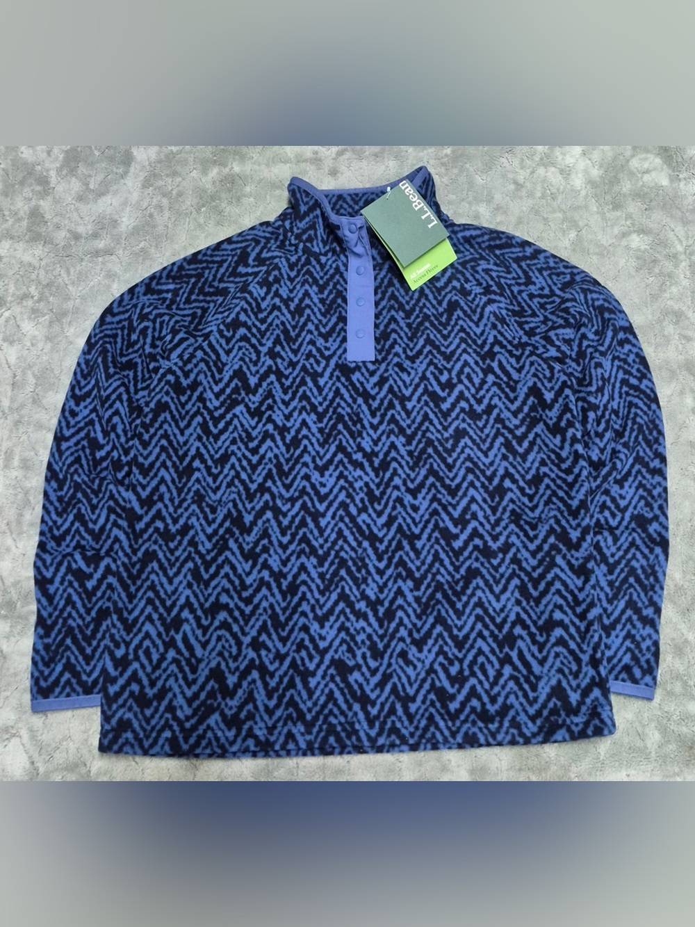 NWT LL Bean Womens XS Petite All Season Fleece Pullover Snap Blue Print 526740